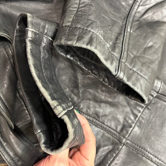 Express Size M Leather Coat Vintage Thinsulate Belted Removable Sherpa Collar - Picture 7 of 16